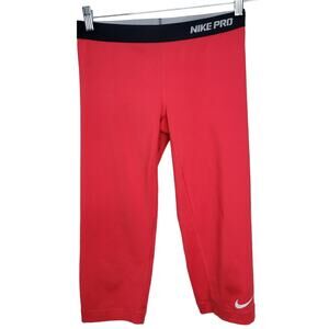 NIKE PRO Women DRI-FIT Capri Pink/Red Leggings Activewear Women's Sz M